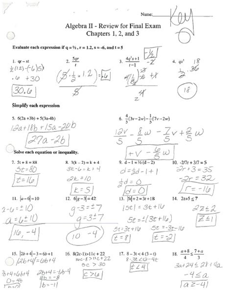 Answer Key 1. . Unit 6 algebra 2 answer key